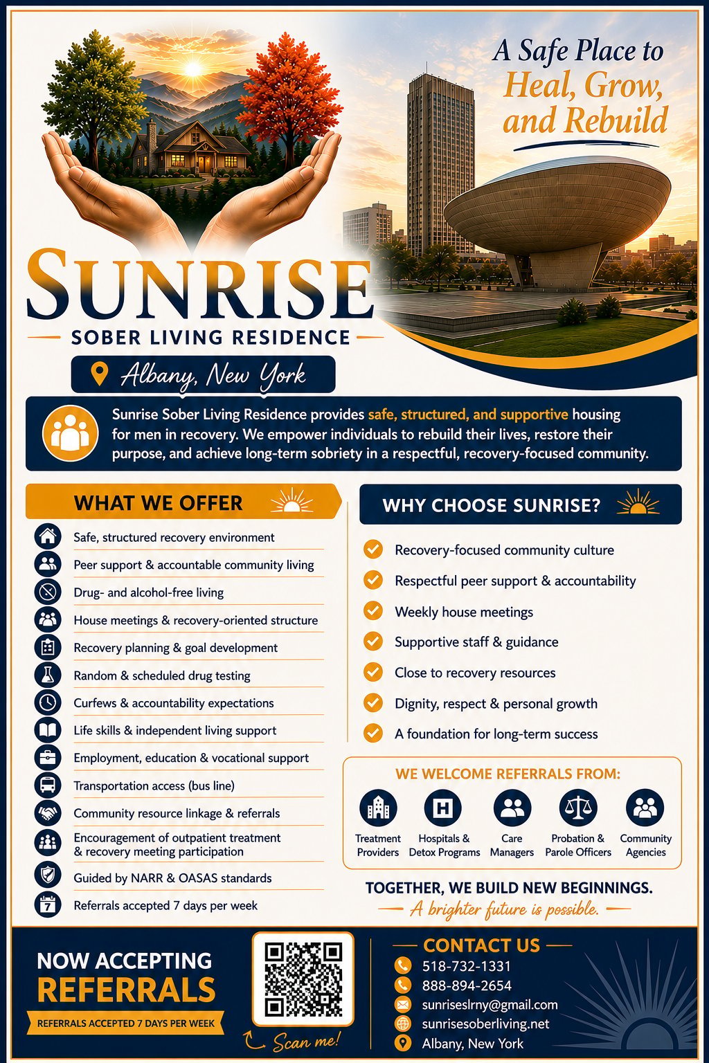 Sunrise Sober Living Residence flyer for Albany
