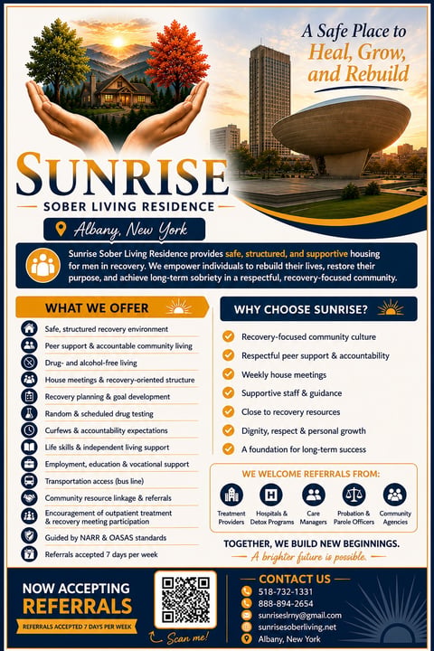 Sunrise Sober Living Residence flyer for Albany